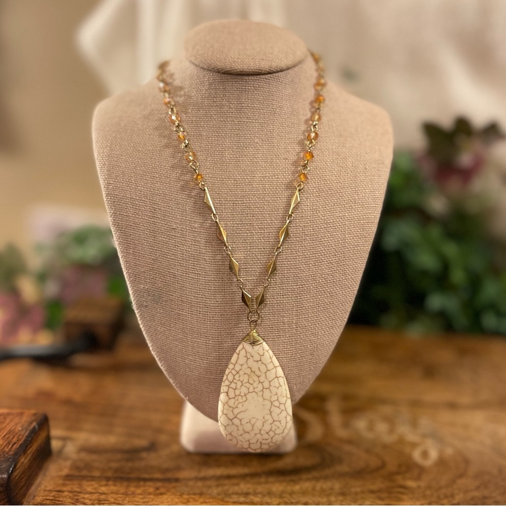 Natural Color Stone Pendant with Gold Tone Hardware